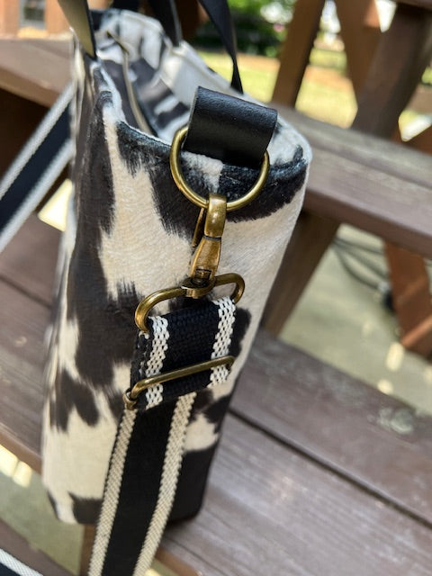 Portland Tote - Black Faux Cowhide Satchel