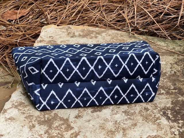 Navy Geometric Zipper Pouch - Red Bandana Lined