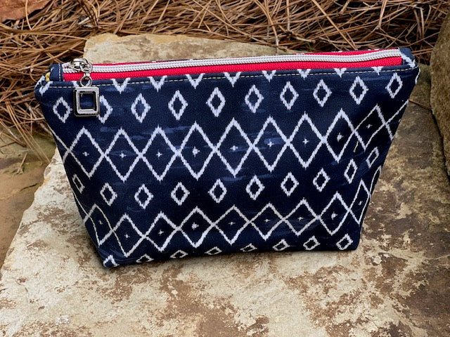 Navy Geometric Zipper Pouch- Yellow Geo Lined
