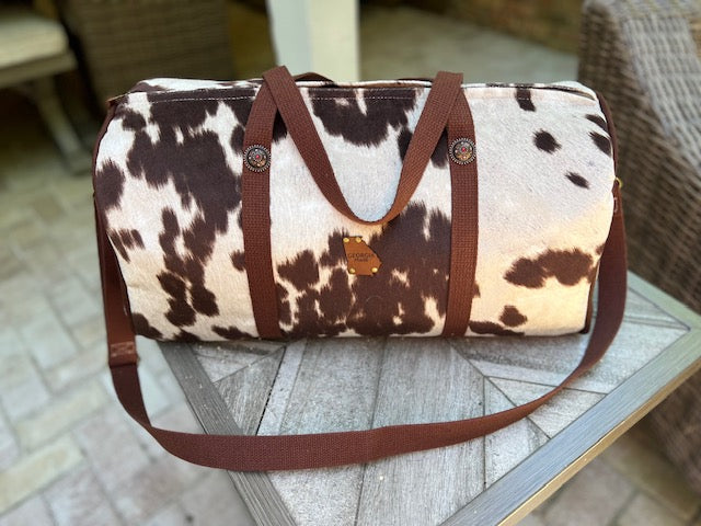 Dallas Duffel - Dark Brown Faux Cowhide - Duffel Bag - Travel Bag - Overnight Bag