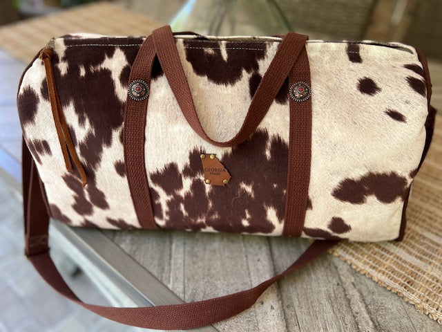 Dallas Duffel - Dark Brown Faux Cowhide - Duffel Bag - Travel Bag - Overnight Bag