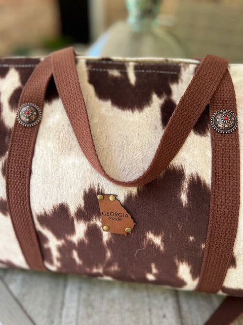 Dallas Duffel - Dark Brown Faux Cowhide - Duffel Bag - Travel Bag - Overnight Bag