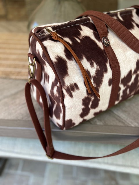 Dallas Duffel - Dark Brown Faux Cowhide - Duffel Bag - Travel Bag - Overnight Bag