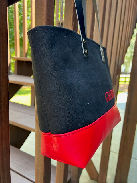 Ashford Tote- Black/Red/Georgia