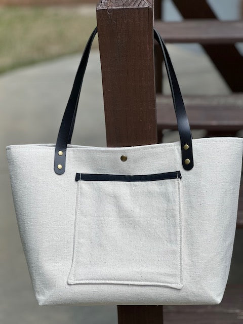 Market Tote - Embroidered Skull On Canvas