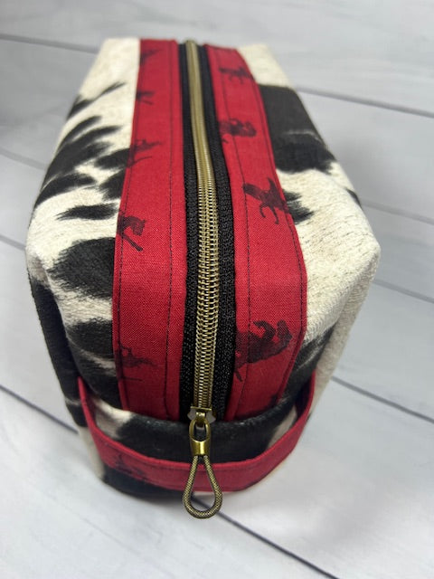 Black White Faux Cowhide Diamond Pull Med Dopp Kit, Travel Bag