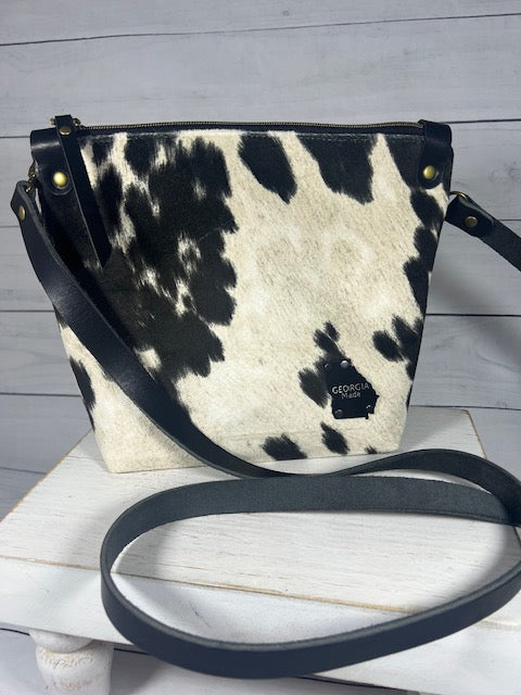Faux Cowhide Cross Body Purse, Black and White