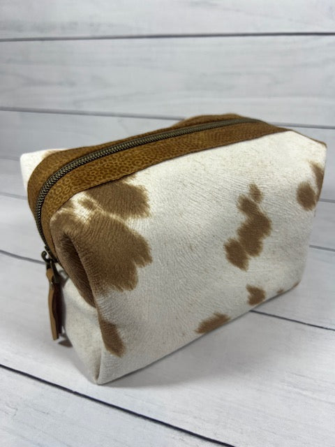 Brown Faux Cowhide Medium Dopp Kit, Travel Bag