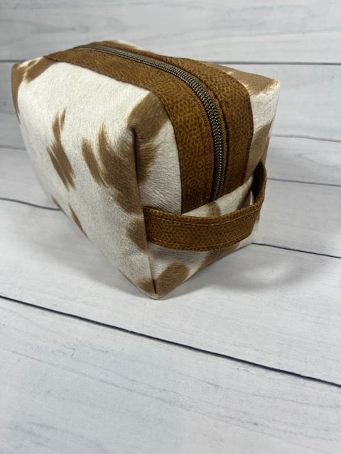 Brown Faux Cowhide Medium Dopp Kit, Travel Bag