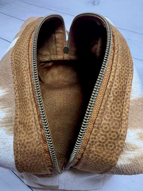 Brown Faux Cowhide Medium Dopp Kit, Travel Bag