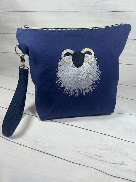 Navy Blue  Project Bag with Black/White Seedling Lining Zipper Pull