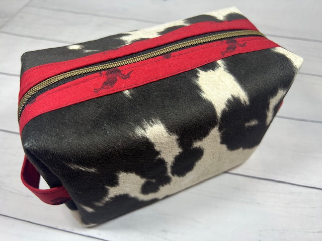 Black White Faux Cowhide Diamond Pull Med Dopp Kit, Travel Bag