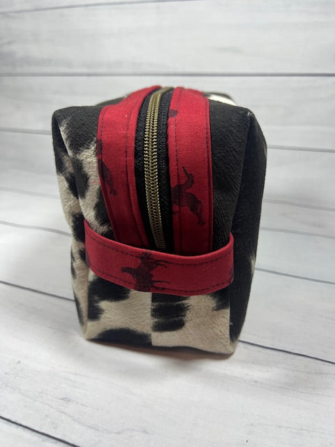 Black White Faux Cowhide Diamond Pull Med Dopp Kit, Travel Bag