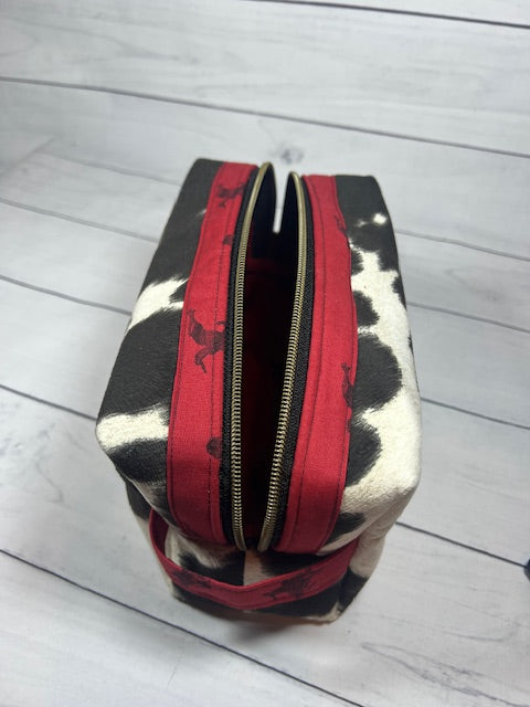 Black White Faux Cowhide Diamond Pull Med Dopp Kit, Travel Bag